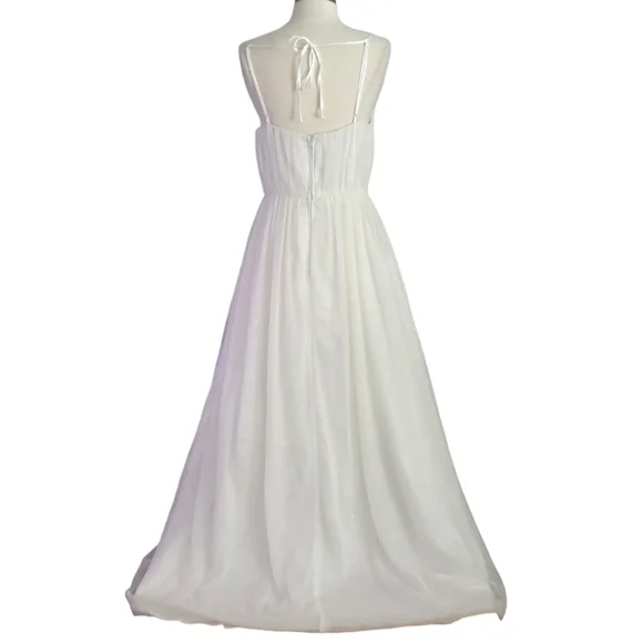 Ivory Sparkly Beaded Plunge Prom Evening Wedding Gown - Picture 3 of 11